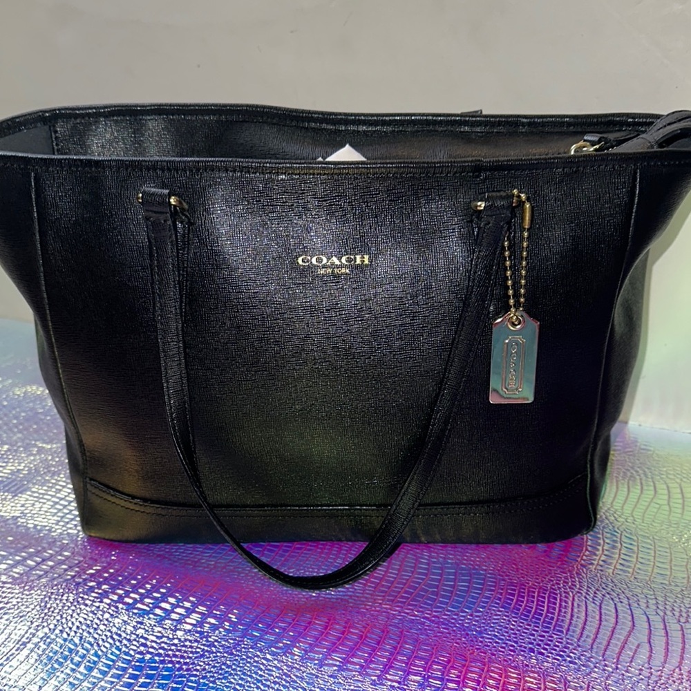 Coach Black Trapezoidal Tote Bag with Gold Hardware